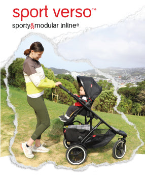 maman en train de courir avec un petit enfant assis en mode face aux parents - sport verso™ inline™ bébé poussette