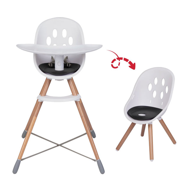 phil&teds galardonada trona poppy con patas wood que muestra los modos dual high chair y my chair_forro de asiento negro