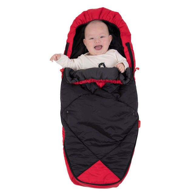 phil&teds snuggle & snooze sleeping bag con bebé dentro en rojo top view_red