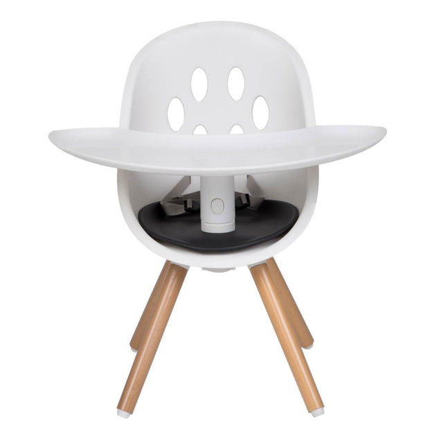 phil&teds preisgekrönter poppy Hochstuhl mit Holzbeinen in meinem Stuhl Kleinkindersitzmodus mit angehängter food tray_schwarze Sitzauflage