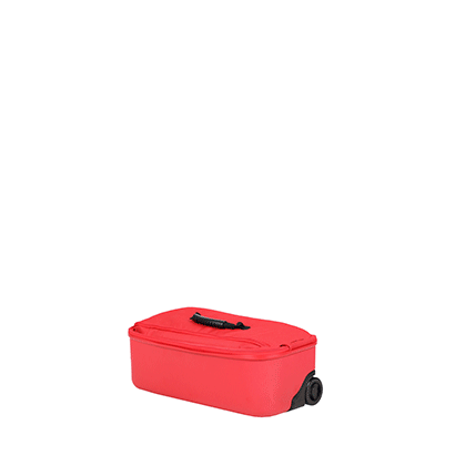 phil&teds travel bag compactly folded and in full upright position_red