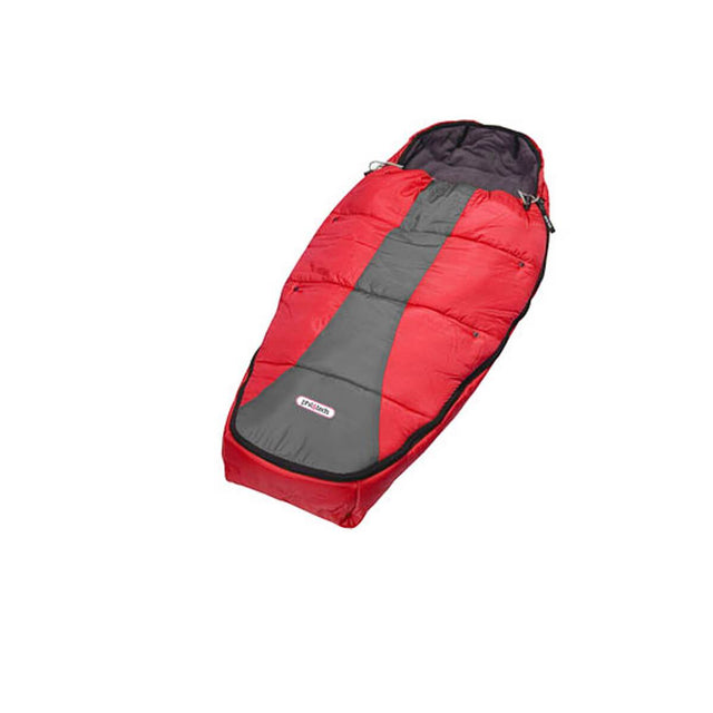 phil&teds snuggle & snooze sleeping bag in red & charcoal 3/4 view_red & grey