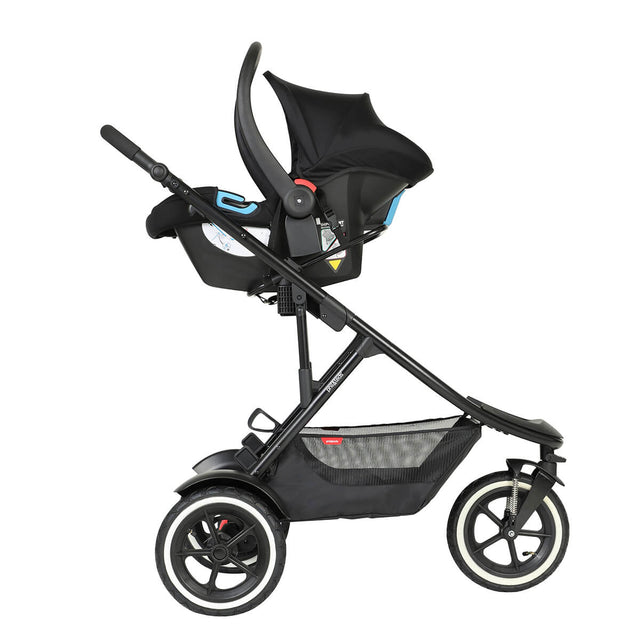 phil&teds sport verso inline buggy parent facing travel system car seat capsule mode with sunhood extended - side view
