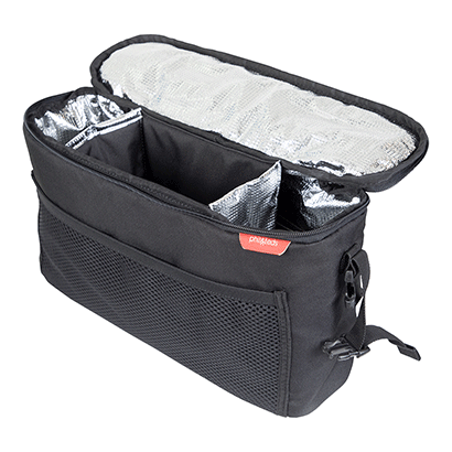 phil&teds caddy storage bag in black with lid open 3/4 view_black