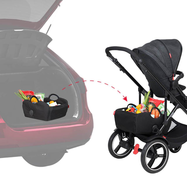 phil&teds tote storage bag is easy to take off buggy and put in the boot of your car_black