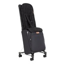 skyrider ride on suitcase shown front side angle with the child seat and harness in position