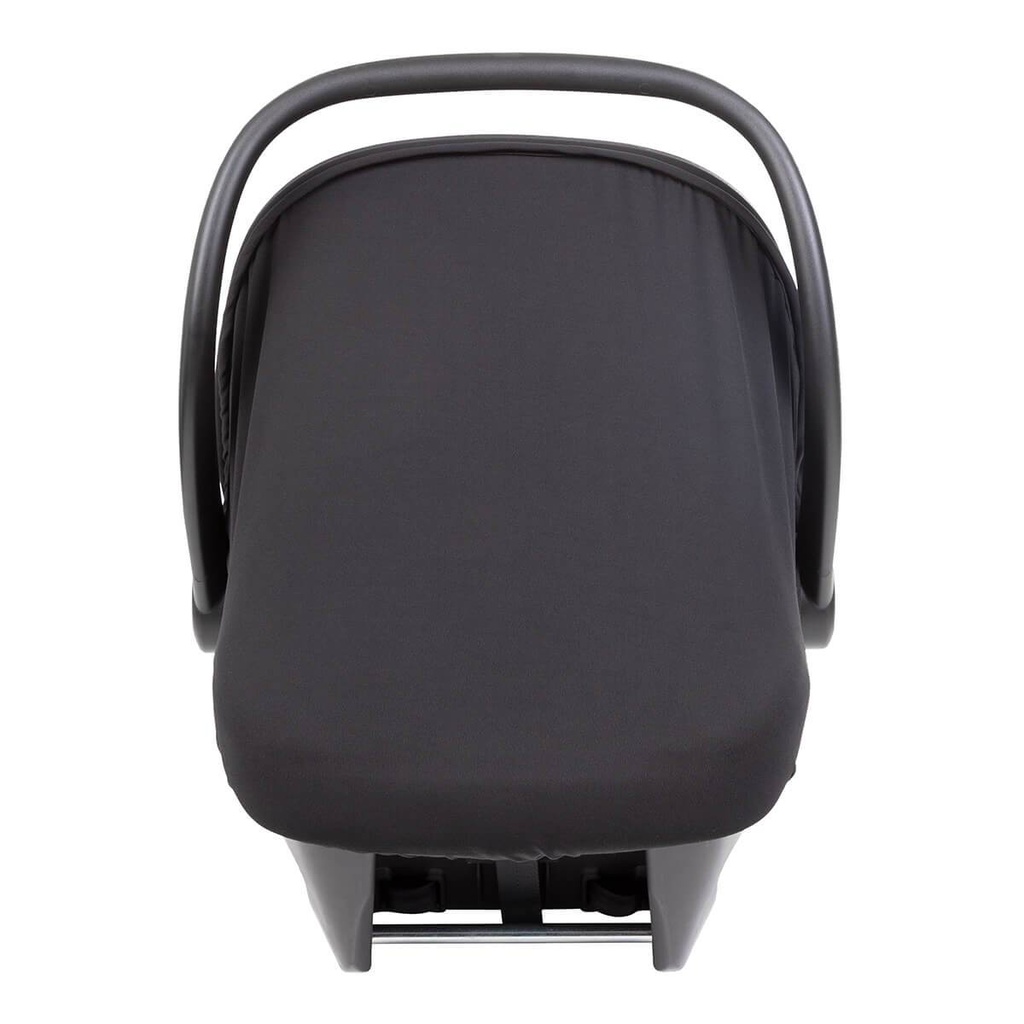 protect infant car seat shown from behind with sun cover in place_black-silver